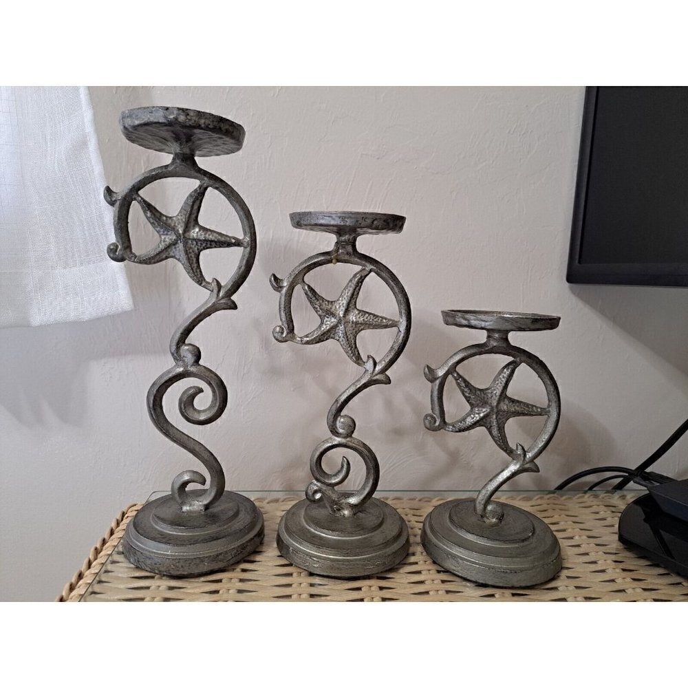 Set of 3 Sanibel Home Metal Graduated Height Pillar Candle Holders Starfish